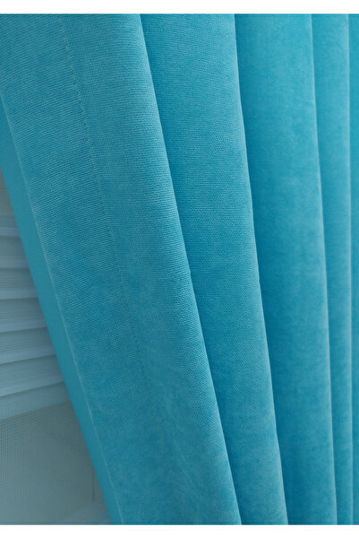 Evdepo Home Turquoise 1/2,5 Regular Pleated Background Curtain - Single Wing