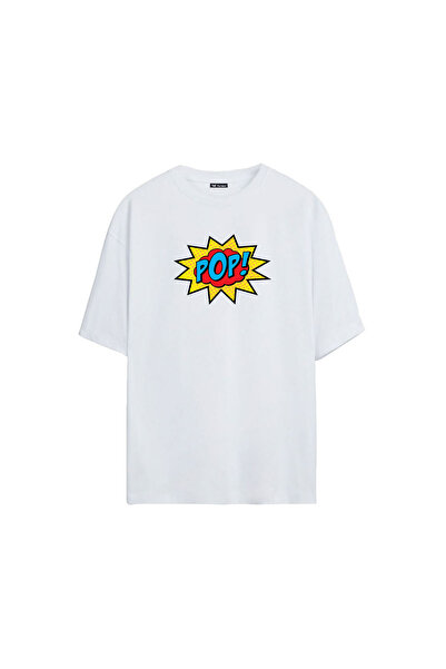 THEWERT Unisex Pop Štampano Bela Oversize kroj Majica