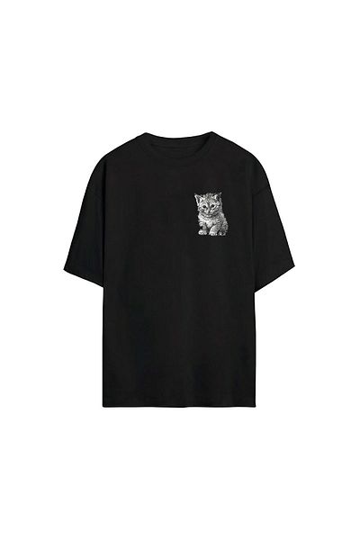 THEWERT Tricou negru oversize cu imprimeu unisex cu desen