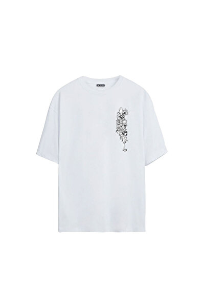 THEWERT Unisex majica Octopus i Girl Štampano Bela Oversize kroj