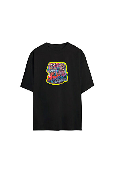 THEWERT Unisex Jukerx krava Štampano crna Oversize kroj majica