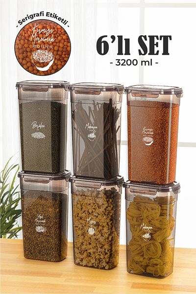 Vienev 6-Piece Rectangular Storage Set with 3.2 Liter Cap - Screen Printing Label