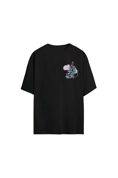 THEWERT Unisex Graffiti Microscope Printed Μαύρο μπλουζάκι Oversize