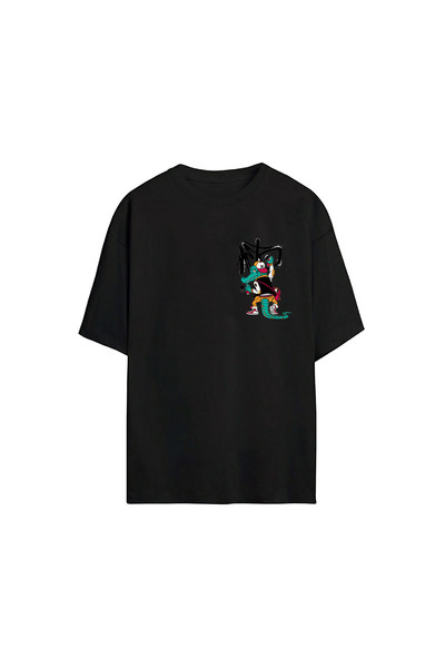 THEWERT Unisex majica Krokodil Grafiti print crna Oversize kroj