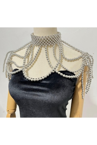 es moda shop Pearl incili omuz kolyesi gümüş