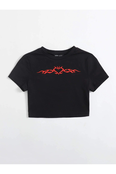 Jose Clothing FEMEI NEGRU IMPRIMAT MÂNECĂ SCURTĂ AșEZAT PE CORP CROP TOP BABY...