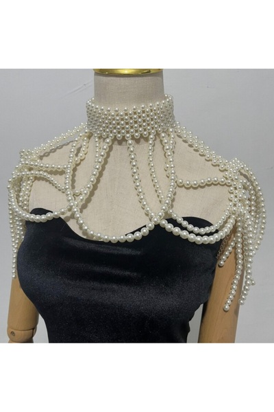 es moda shop Pearl incili omuz kolyesi beyaz