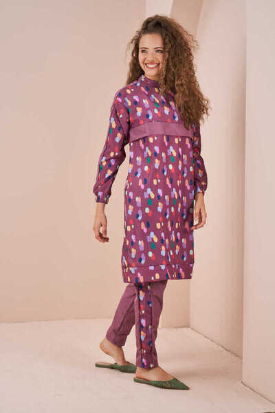 Mevra Μαγιό με πουά σχέδιο, μακρύ Dusty Rose