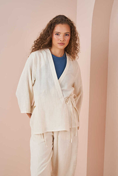 Mevra Double-breasted Kimono Muslin Blouse Ecru