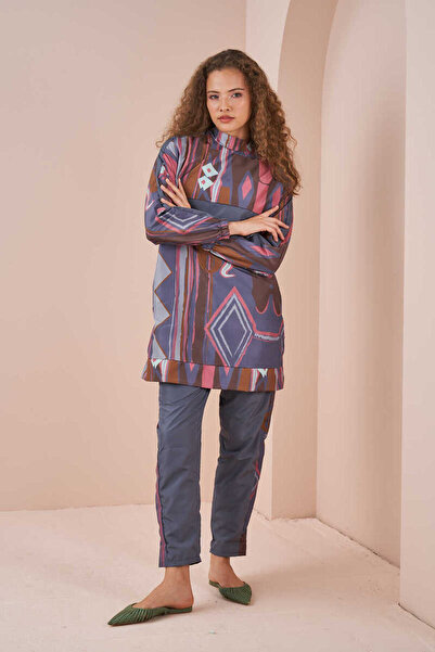 Mevra Етнічний візерунок, купальник з покриттям, короткий, сірий