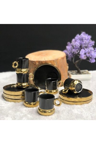 ACAR Posedion 12 Piece Porcelain Black Coffee Cup Set for 6 Persons Hxf-010687 Fma00585