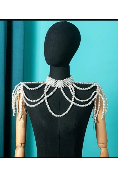 es moda shop Pearl incili omuz kolyesi beyaz