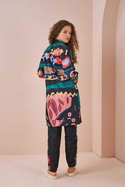 Mevra Μακρύ μαύρο μαγιό με μοτίβο παιχνιδιού