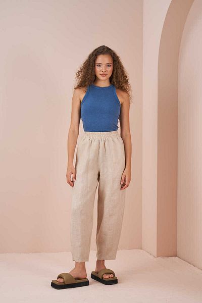 Mevra Front stitched Linen Trousers Stone