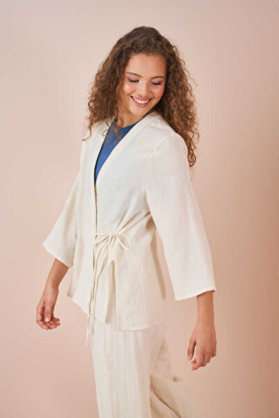 Mevra Double-breasted Kimono Muslin Blouse Ecru