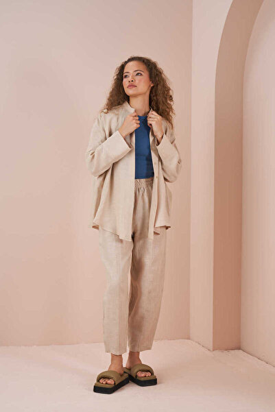 Mevra Oversize Jacket Tunic Linen Stone