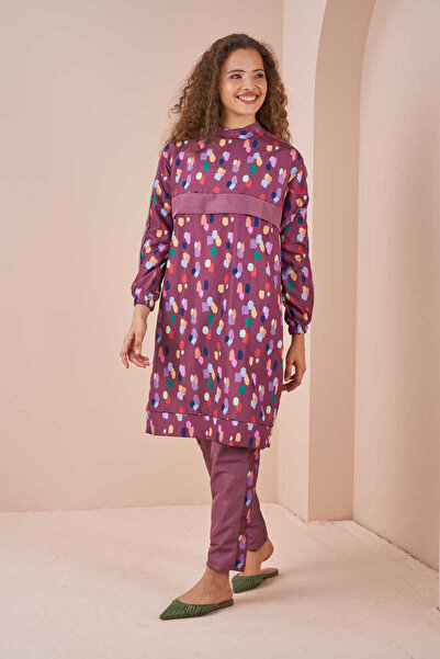 Mevra Μαγιό με πουά σχέδιο, μακρύ Dusty Rose