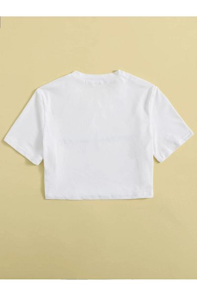 Jose Clothing ΓΥΝΑΙΚΕΙΑ ΛΕΥΚΗ ΕΚΠΤΩΜΕΝΗ ΚΟΝΤΟΜΑΝΙΚΗ ΣΤΟ ΣΩΜΑ OTURAN CROP TOP BABY TEE BLUZ