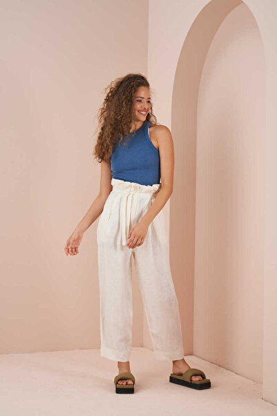 Mevra Pantaloni de in Paperbag Ecru