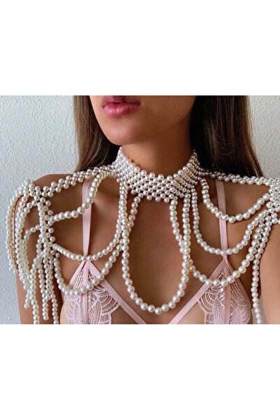 es moda shop Pearl incili omuz kolyesi beyaz