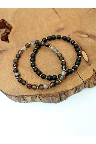 Yelda's Certified Agate, Onyx and Bronze Hematite Natural Stone Men's Bracele...