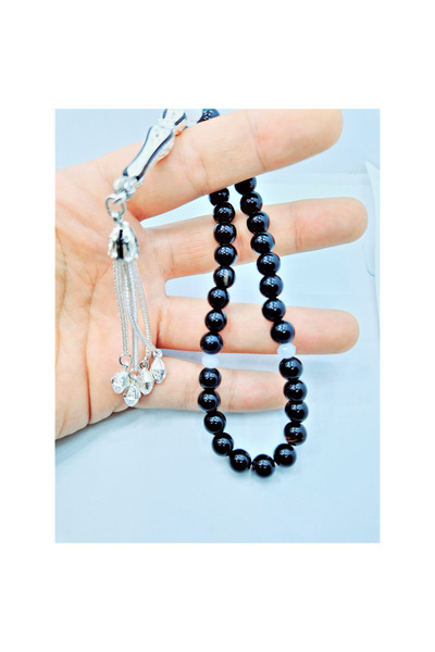 AKSESUARONE سبحة حجر أونيكس الأسود الطبيعي 8 ملم سبحة حجر طبيعي