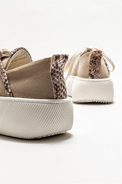 Elle Shoes Bej Deri Kadın Spor Ayakkabı