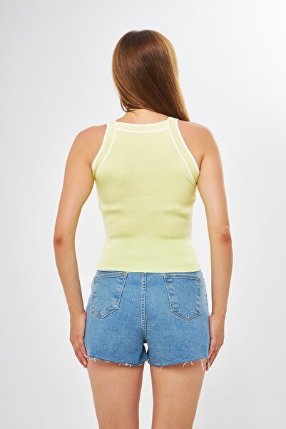 comstar Yellow Square Neck Thick Straps Knitwear Blouse, Women's Bustier, Women's Crop Top, Women's Strappy Blouse