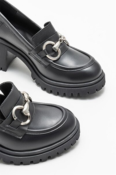 Elle Shoes Siyah Deri Kadın Topuklu Ayakkabı