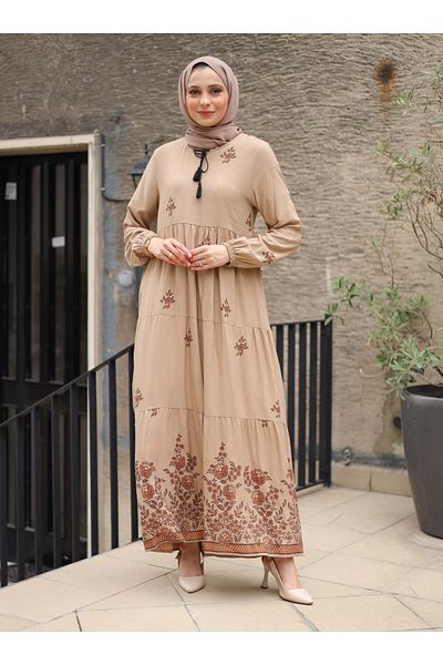 ZENANE Patterned Hijab Dress - Mink - ZENANE