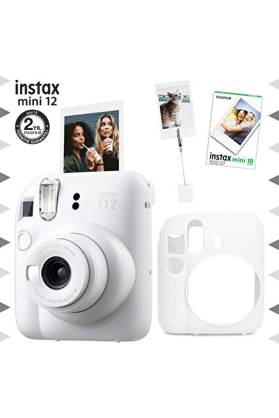 Fujifilm Instax mini 12 Beyaz Fotoğraf Makinesi-10'lu Film-Kıskaçlı Resim Sta...