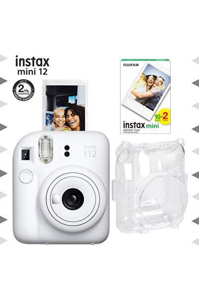 Fujifilm Instax mini 12 Beyaz Fotoğraf Makinesi-20'li Film ve Şeffaf Kılıf Seti
