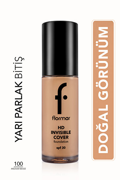 Flormar Invisible Cover HD Hafif Yapılı & Yarı Parlak Bitişli SPF30 Fondöten