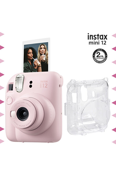Fujifilm Instax mini 12 Pembe Fotoğraf Makinesi ve Şeffaf Kılıf Seti