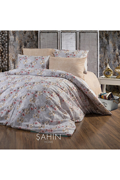 Şahinhome طقم غطاء لحاف مزدوج على شكل زهرة حلزونية مع ملاءات مرنة (160x200)