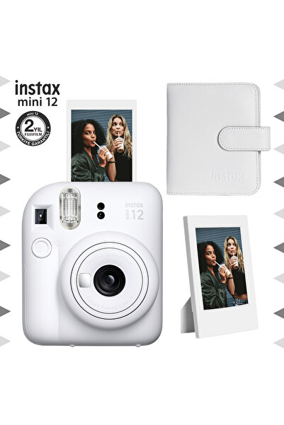 Fujifilm Instax mini 12 Beyaz Fotoğraf Makinesi-Çerçeve ve 64'lü Kare Albüm Seti