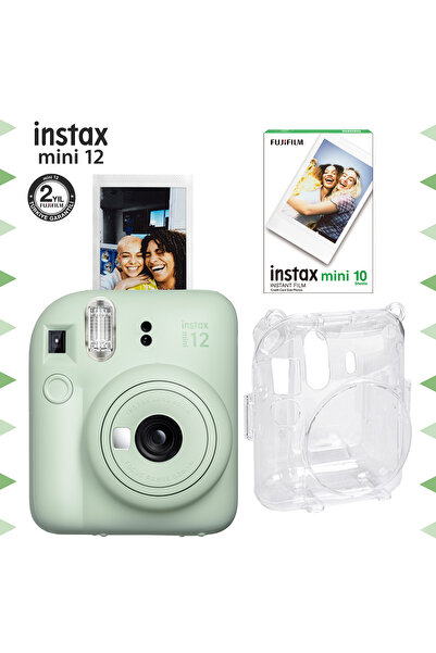 Fujifilm Instax mini 12 Yeşil Fotoğraf Makinesi-10'lu Film ve Şeffaf Kılıf Seti