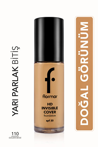 Flormar Invisible Cover HD Hafif Yapılı & Yarı Parlak Bitişli SPF30 Fondöten
