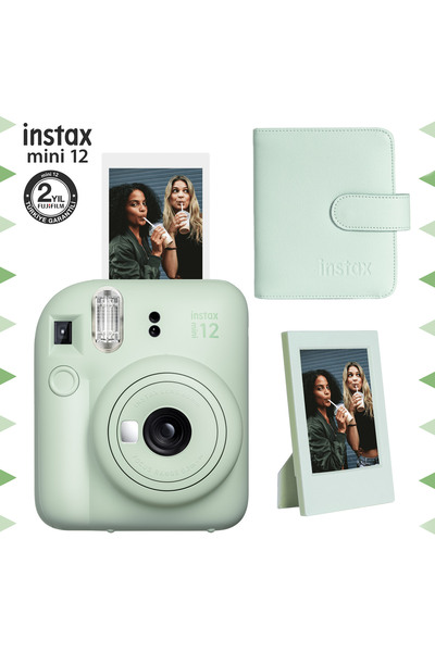 Fujifilm Instax mini 12 Yeşil Fotoğraf Makinesi-Çerçeve ve 64'lü Kare Albüm Seti