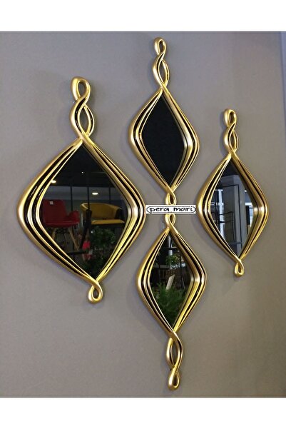 Peramari Dekoratif Polyester Dörtlü Damla Burgulu Lüks Salon Duvar Ayna Takım...