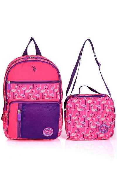 U.S. Polo Assn. US Polo Assn. 22065 Set de 2 genți de școală cu model Flamingo