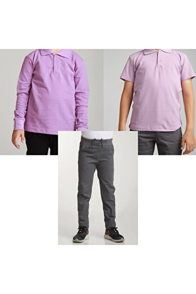 FATELLA Παιδικό σχολικό παντελόνι με ριμπ μέση - λιλά κοντομάνικο μακρυμάνικο...