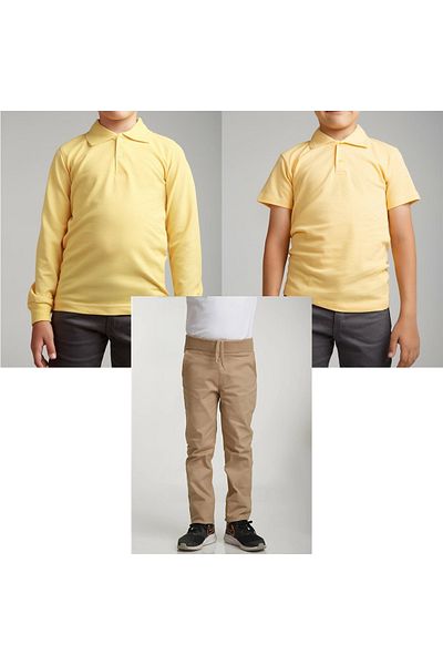 FATELLA Unisex children's school ribbed waist trousers - yellow short sleeve long sleeve Polo collar t-shirt 3 piece set