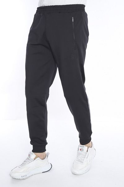 NEED LİFE Men's Black Carbon Stripe Elasticated Slim Fit Sweatpants