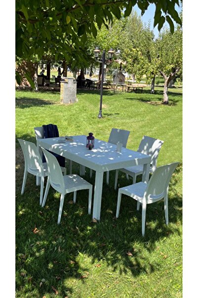 SANDALİE Rattan Dikdörtgen Beyaz Masa Takımı Bahçe&balkon