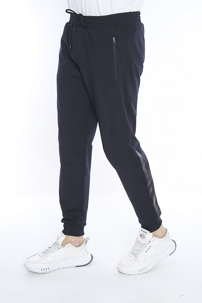 NEED LİFE Men's Navy Blue Carbon Stripe Elastic Leg Slim Fit Sweatpants