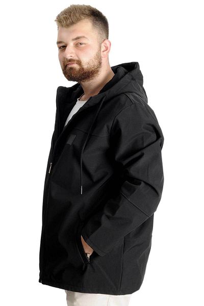 ModeXL Ανδρικό παλτό Softshell - Mode XL, με μοτίβο και κουκούλα, μαύρο 21235