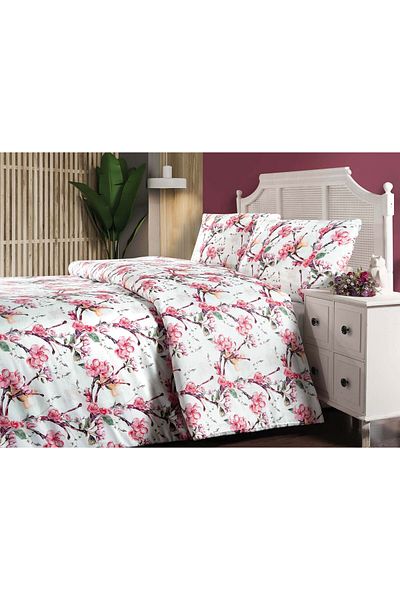 Menderes Home Lanotte Satin - Σετ Παπλωματοθήκη με Διπλό Ψηφιακό Εκτύπωση, Ροζ Λουλούδι