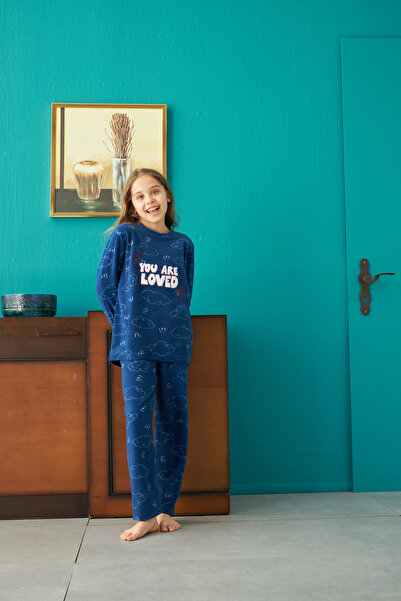 Siyah İnci Alt-Üst Polar Nakışlı Pijama Takım