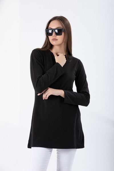 PHIL HILL Women's Black Crew Neck Long Sleeve Basic Plain Tunic